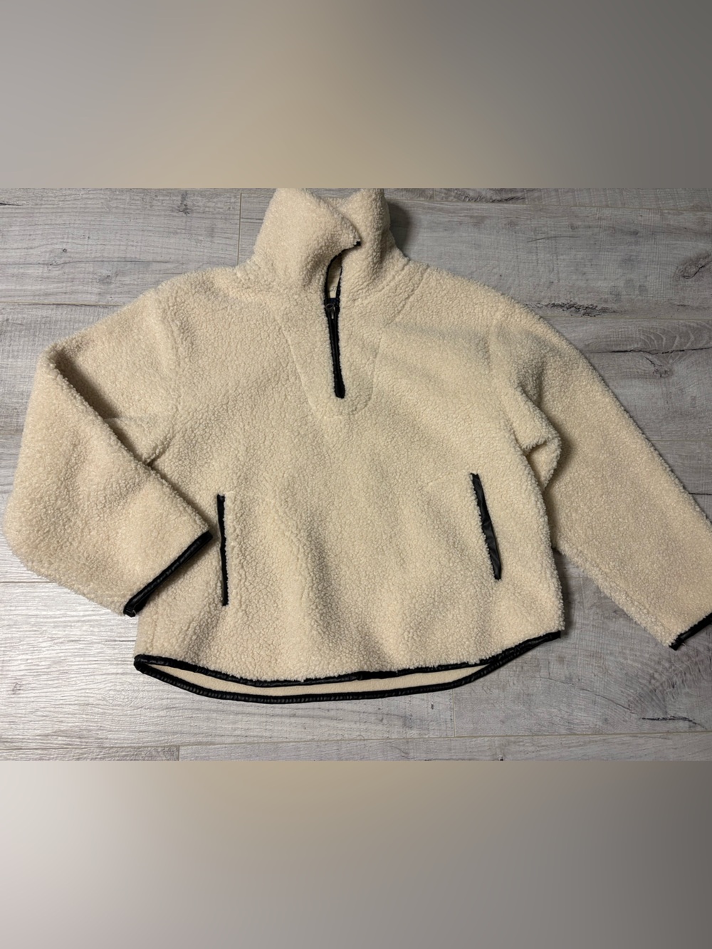 Universal Thread Cream Sherpa Half-Zip Jacket with Black Trim